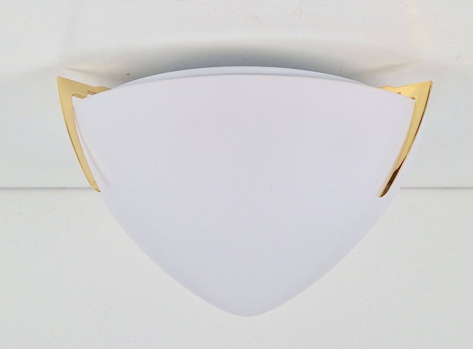 Regency Brass and White Glass Ceiling Lamp from Milan, Spain, 1970s