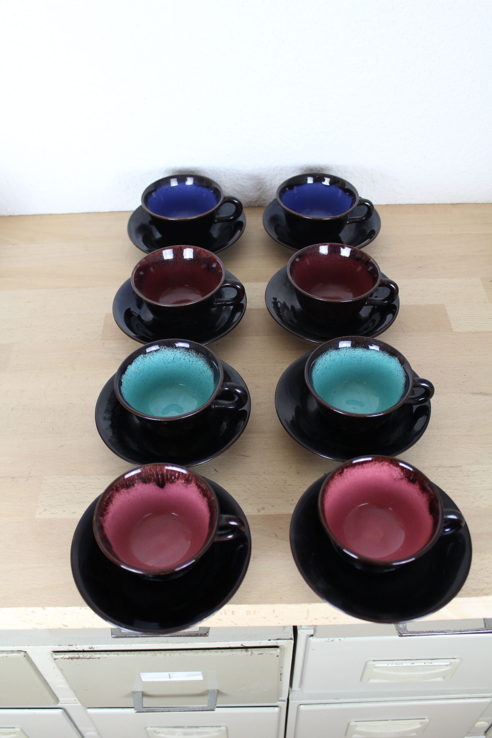 8-cup Keraluc Quimper set, with saucers, ceramic