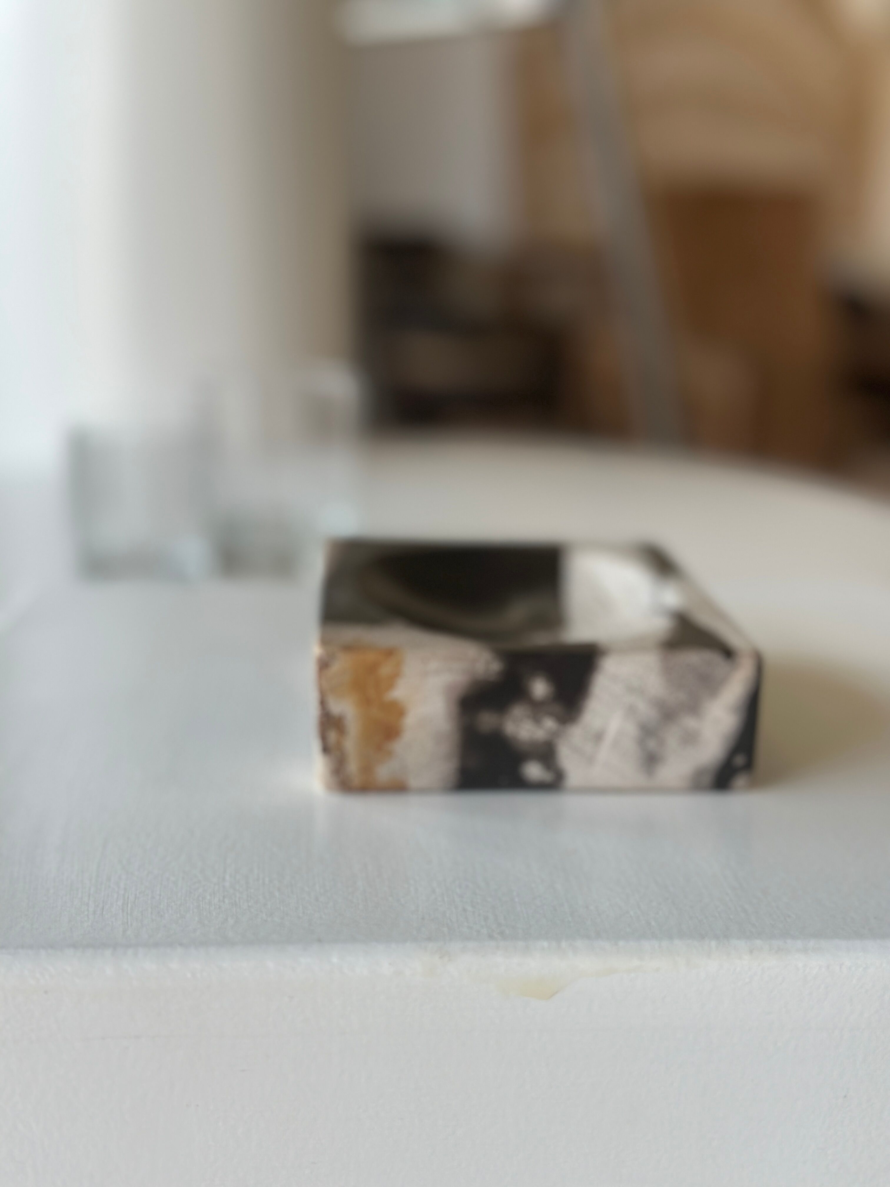 Symmetrical multicolored petrified wood soap dish