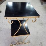 Petite sellette a 2 niveaux en metal et bois 1960