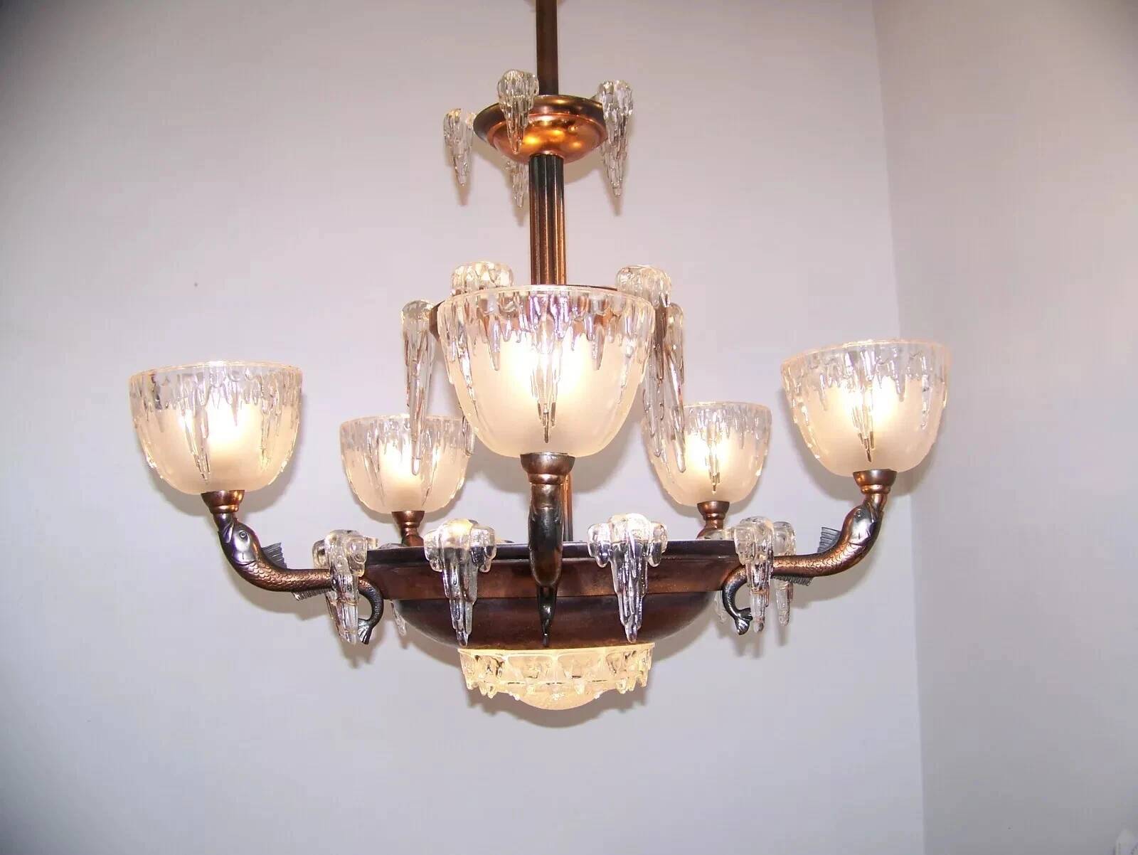 Art Deco chandelier signed Ezan, France