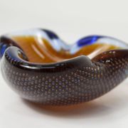 Cendrier Murano verre bullé orange bleu et transparent 1960