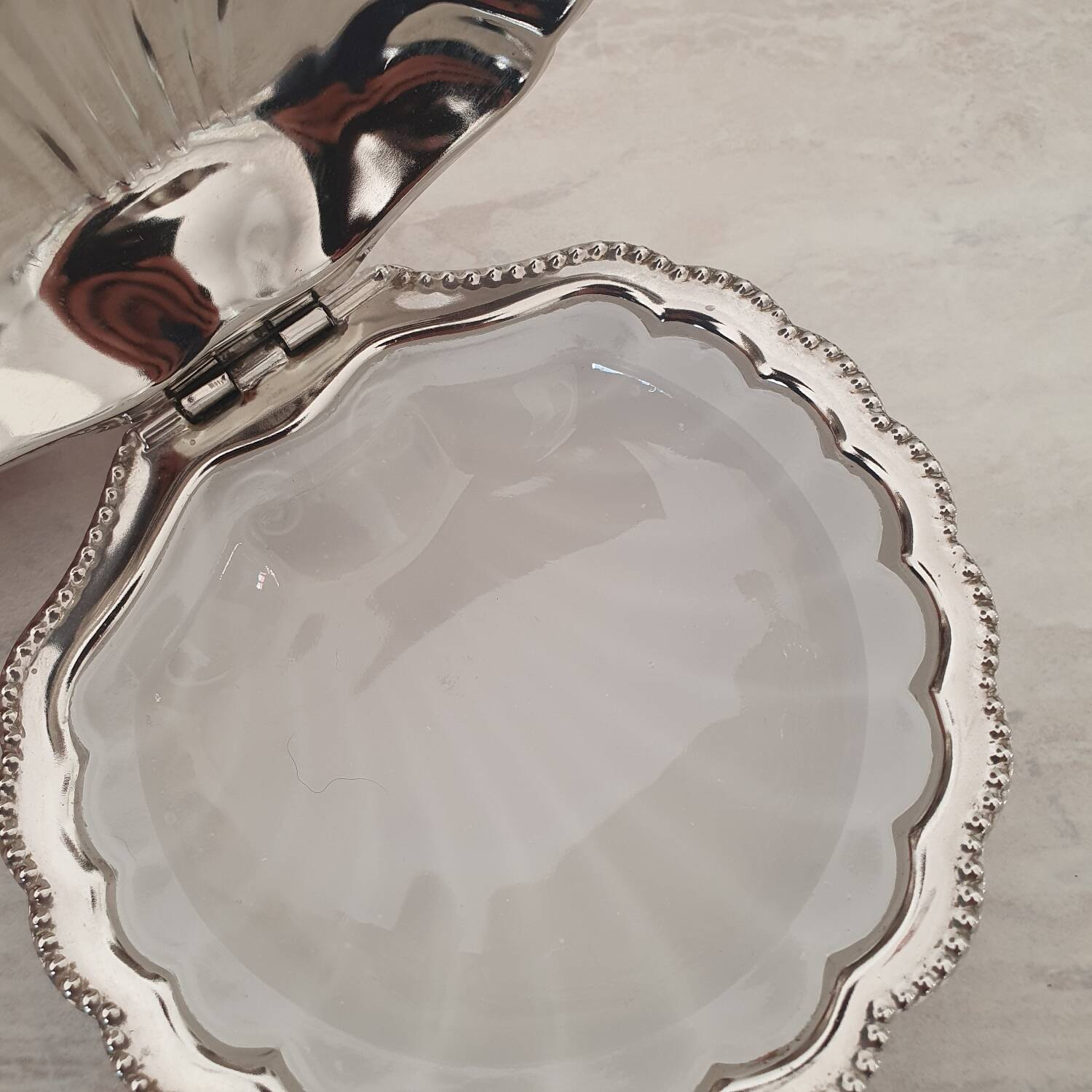 Stainless steel and glass shell butter dish