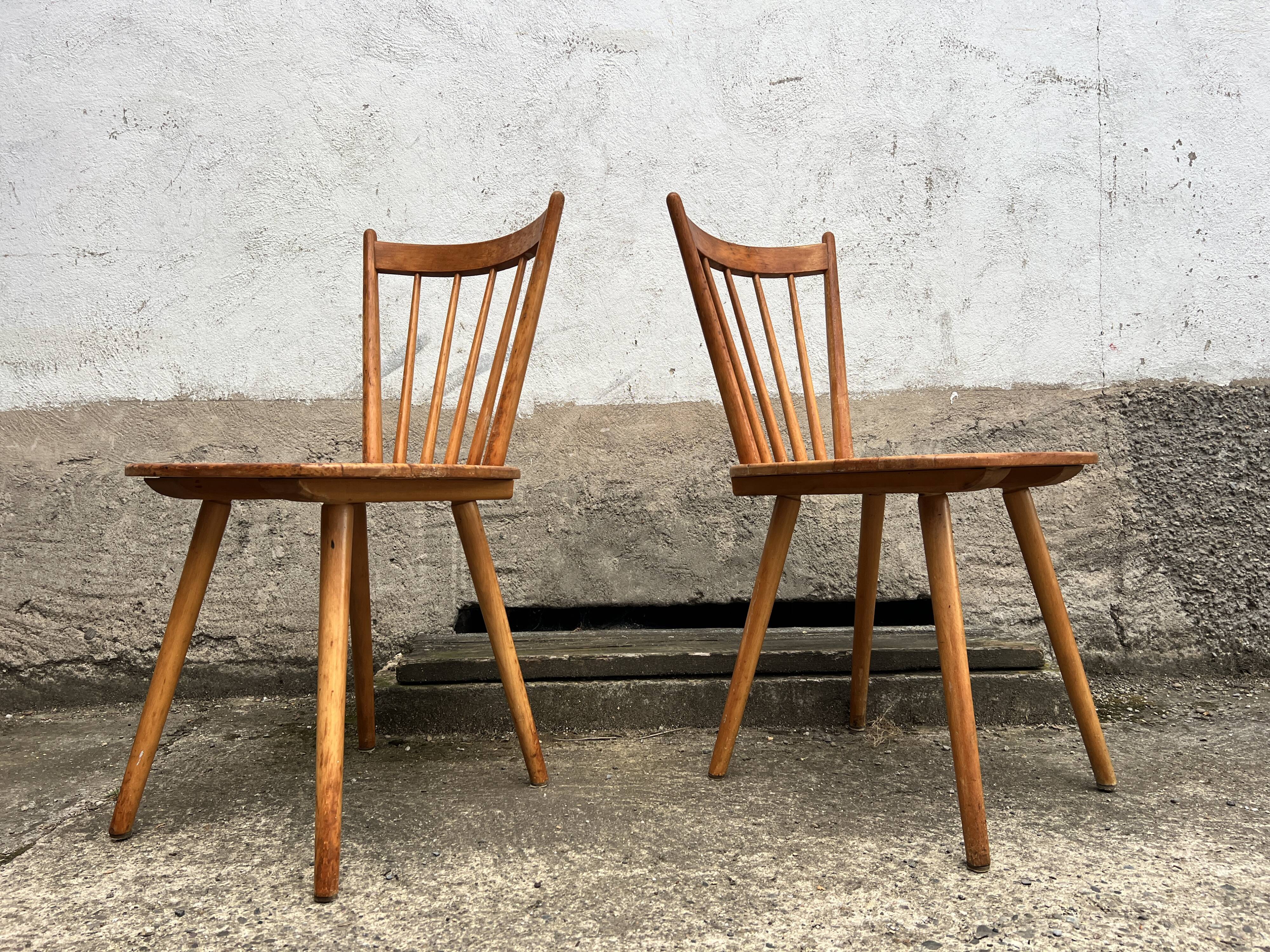 Set of 4 vintage beech bistro chairs – compass legs