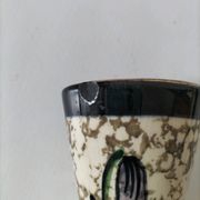 Vintage cream ceramic vase with purple floral decoration and gold highlights