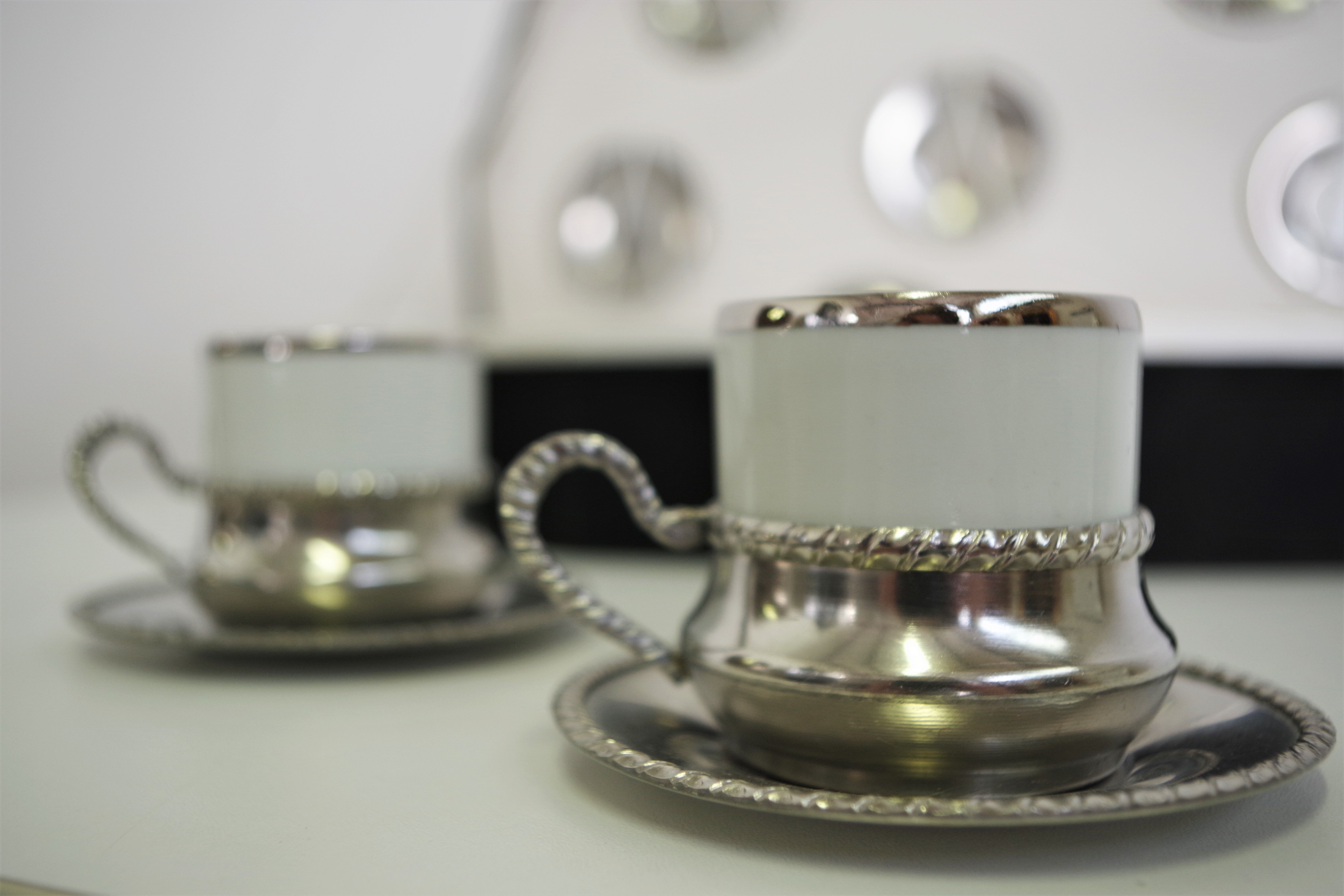 Silver and tin coffee set, 1970s, set of 25