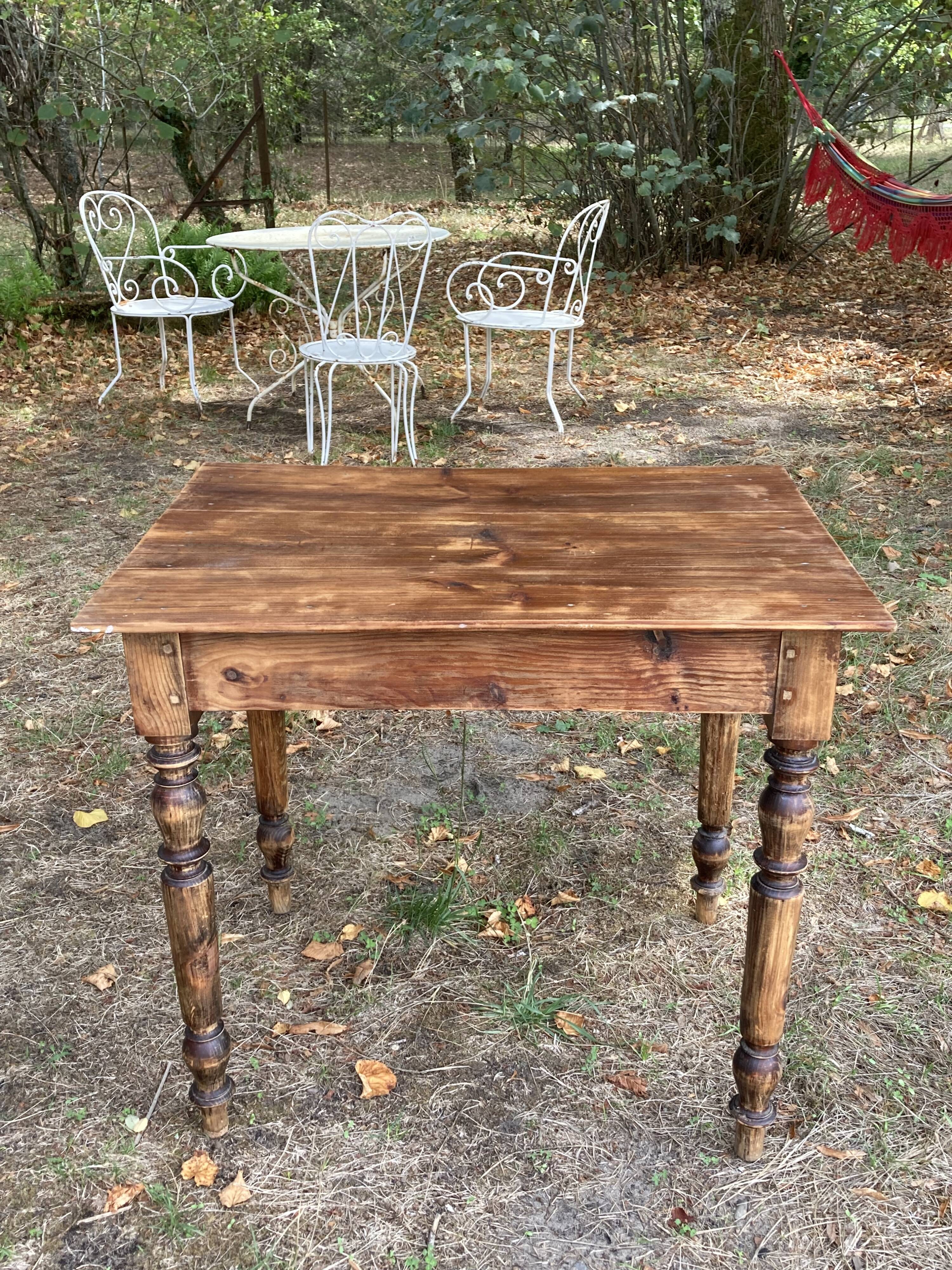 Farmhouse table 80x59cm XIXth century wooden with drawer