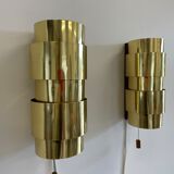 Pair of Scandinavian teak and brass sconces