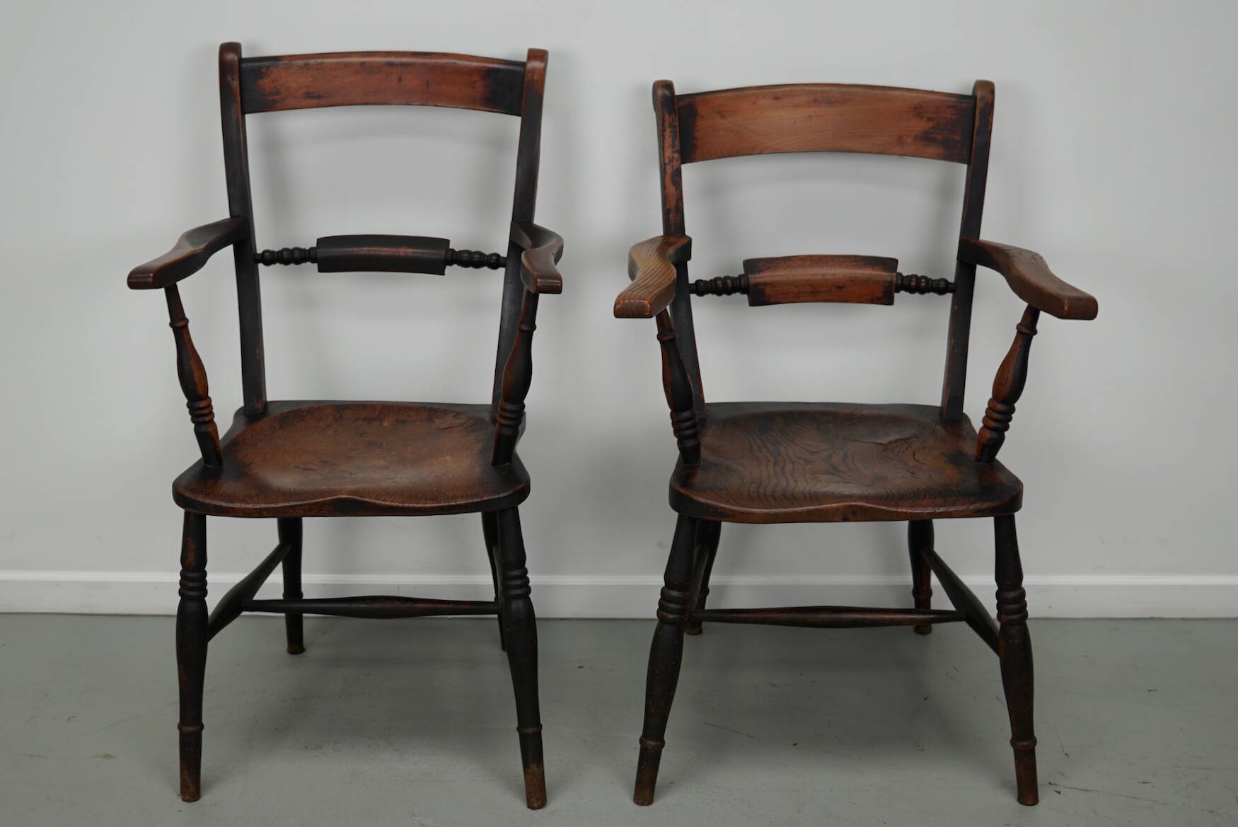 Pair of Antique Oxford Chairs, Windsor, Lath Back, Armchair, Elm, 19thc