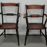 Paire de chaises Oxford anciennes, Windsor, dossier à lattes, fauteuil, orme, XIXe siècle