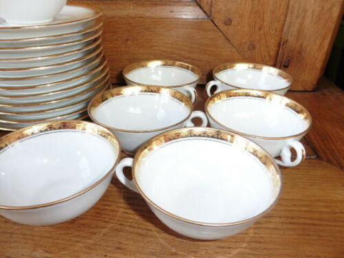 12 cups and limoges porcelain coffee saucers by A.Blin vintage Vierzon décor