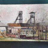 Peinture à l'huile vintage française sur toile d'une mine, signée ML Bertin Eustache