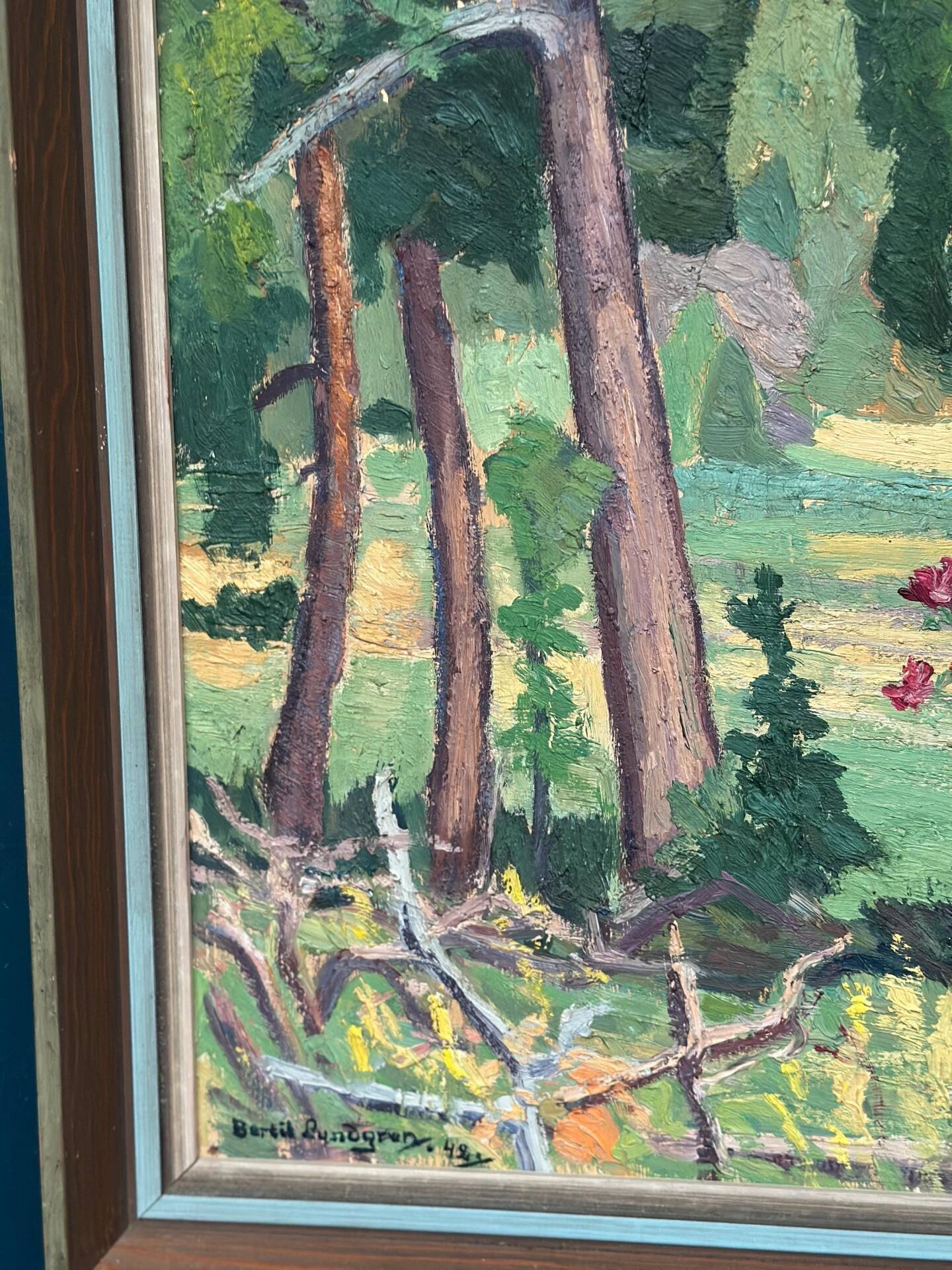 Huile su panneau suédoise – « Forêt » par Bertil Lundgren (1900–1979)