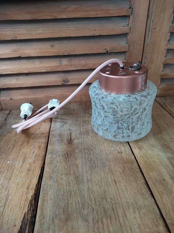 Baladeuse lampe globe verre givré étoilé support rose gold cuivre