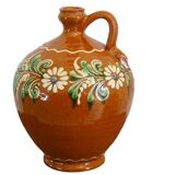 Pichet vintage en terre cuite à fleurs