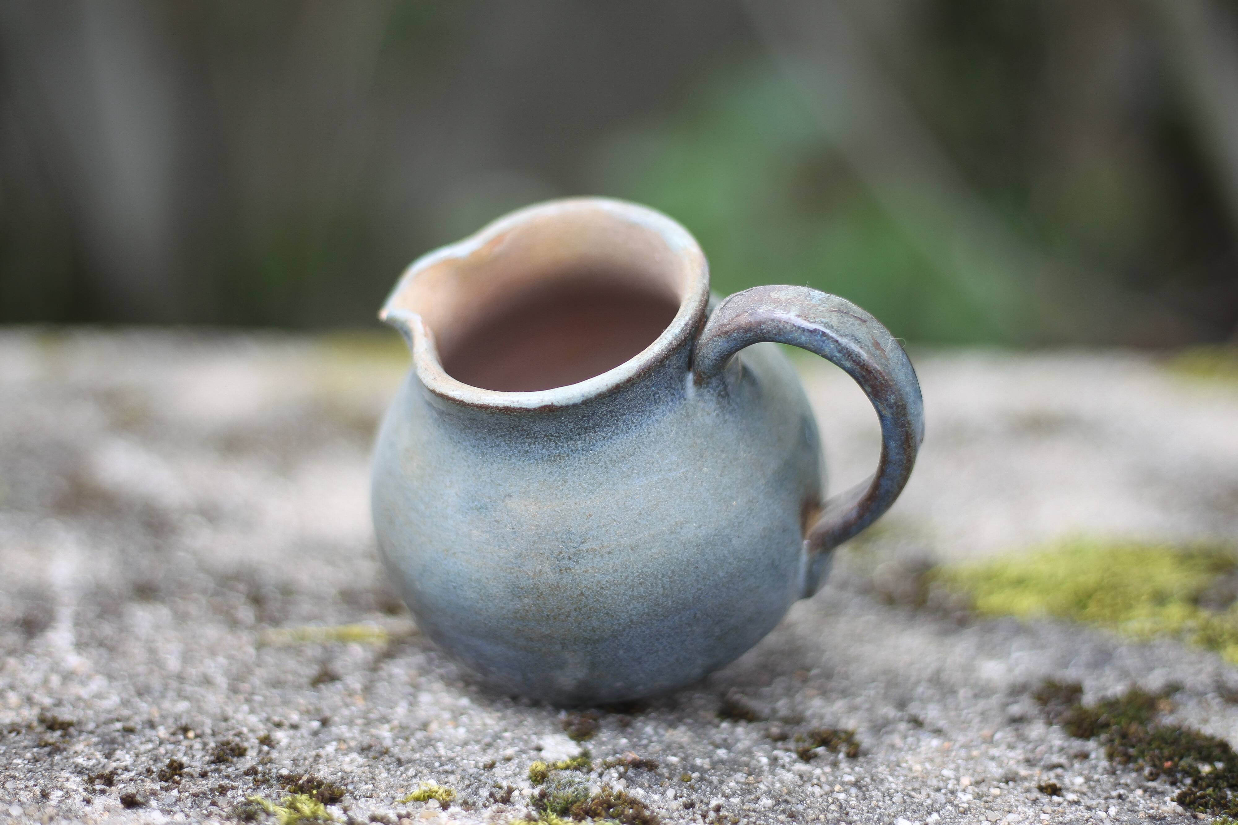 Blue glazed ceramic pitcher signed BB, vintage pitcher, small pitcher, cream pot, milk pot