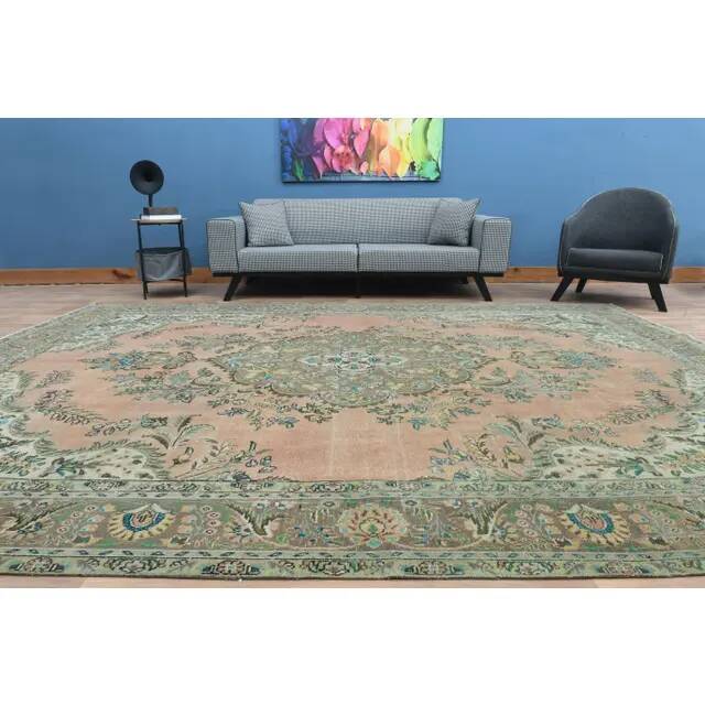 Tapis vintage persan fait main en laine et coton orange, années 1970