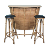 Bar et tabourets en rotin