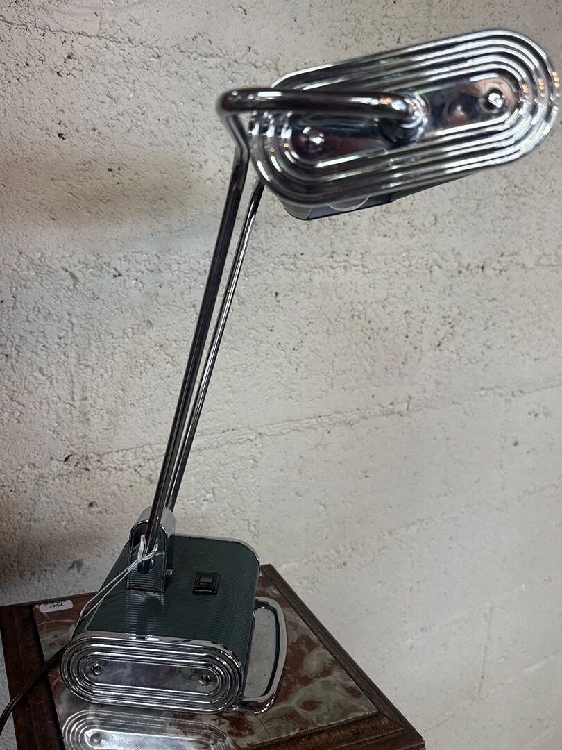 Vintage desk lamp – Art Deco style in chrome and green