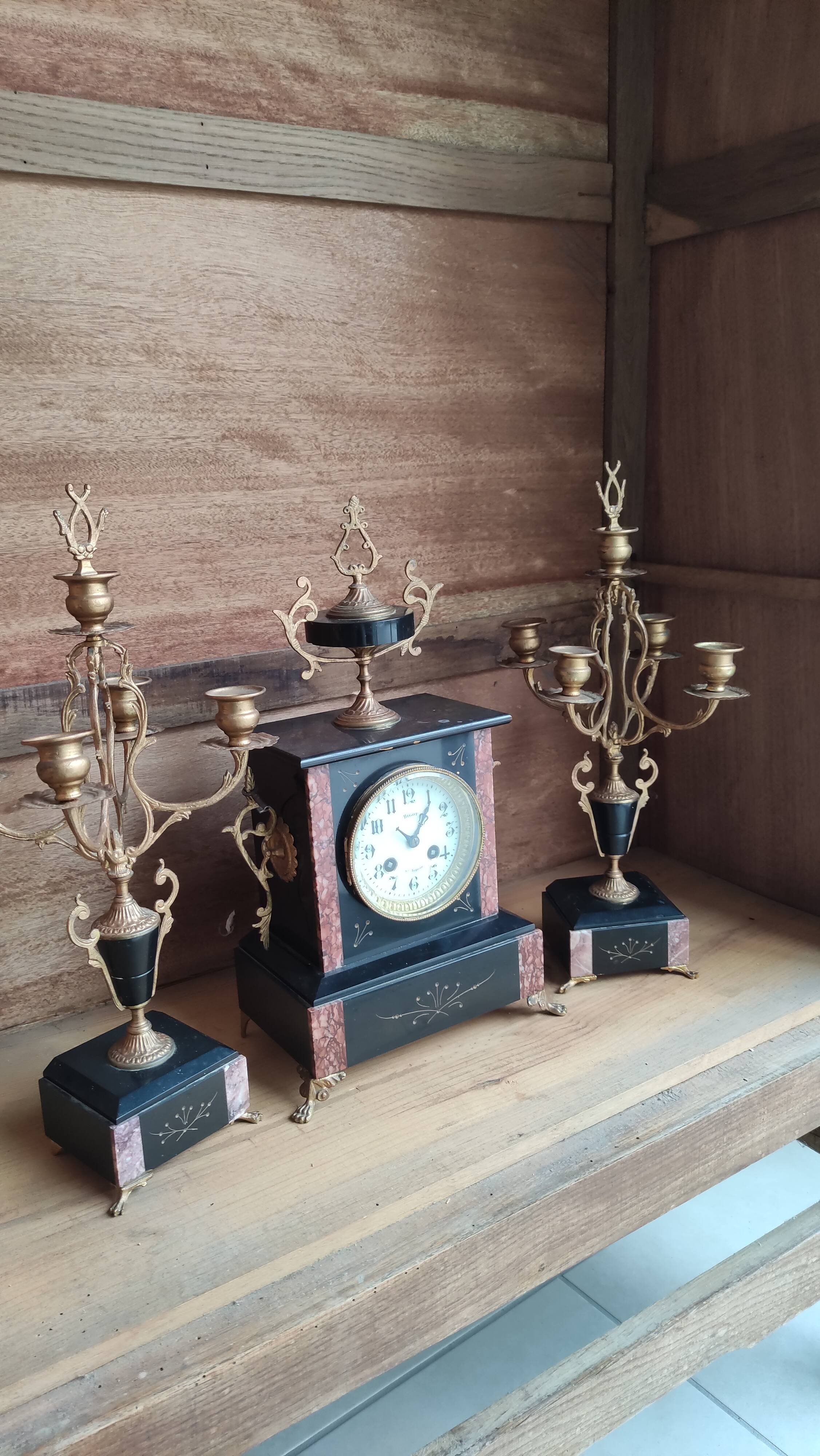 Old fireplace set period Napoleon III clock clock chandeliers