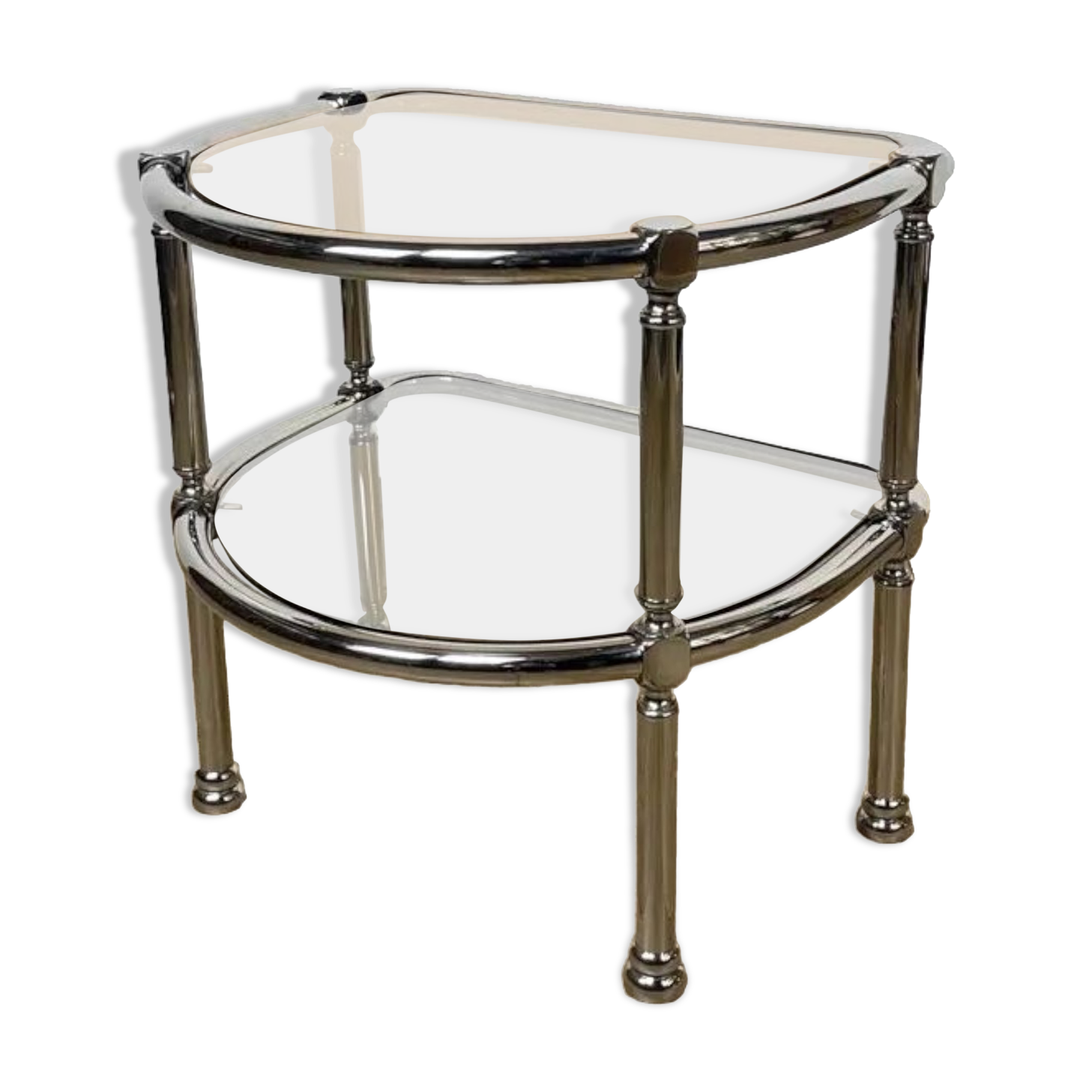 Half-moon side table double chrome tray and smoked glass 70's