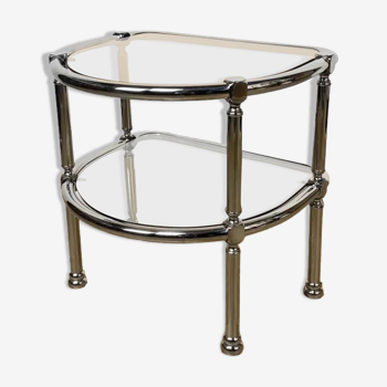 Half-moon side table double chrome tray and smoked glass 70's