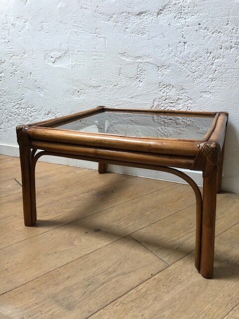 Glass and bamboo coffee table