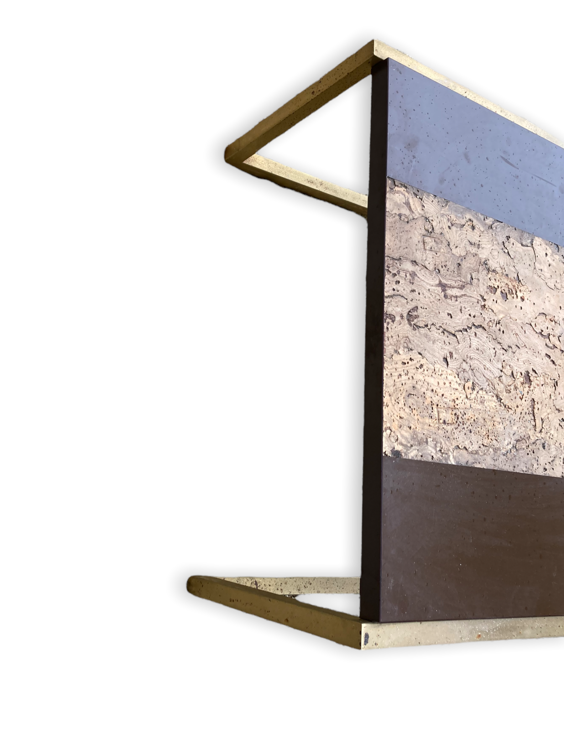 Coffee table in cork, wood and gilded steel in the taste of Romeo Rega