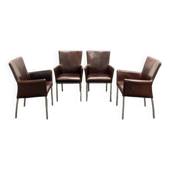 Ensemble de 4 chaises en cuir uniques faites à la main (prix pour les 4)