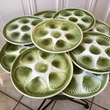 Set of 9 plates of green oysters moulin des loups 50s