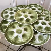 Set of 9 plates of green oysters moulin des loups 50s