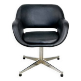 Chaise pivotante vintage en simili cuir noir et chrome, années 70