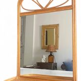 Mid Century French Riviera Rattan and Wicker Mirror With Shelf, Spain, 1960s–70s