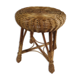 Round low stool rattan - vintage - old