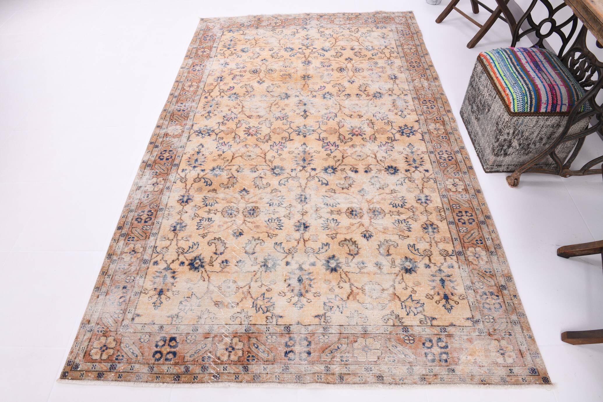5x8 Rug For Farmhouse Room Blue Orange Vintage Rug, 162x262Cm SK 5165