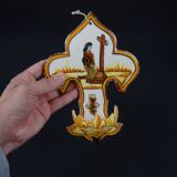 Polychrome earthenware holy water font signed Henriot Quimper from the 60s vintage