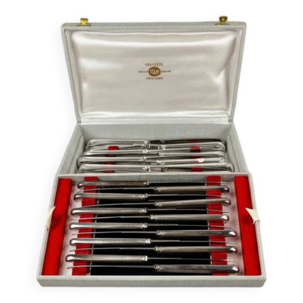 Coffret de 24 couteaux en métal argenté SFAM, modèle filet