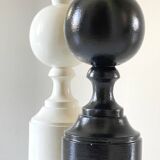 2 large black and white turned wood vintage lamp bases.