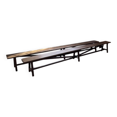 Paire de bancs de ferme chêne 4 mètres