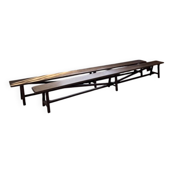 Paire de bancs de ferme chêne 4 mètres