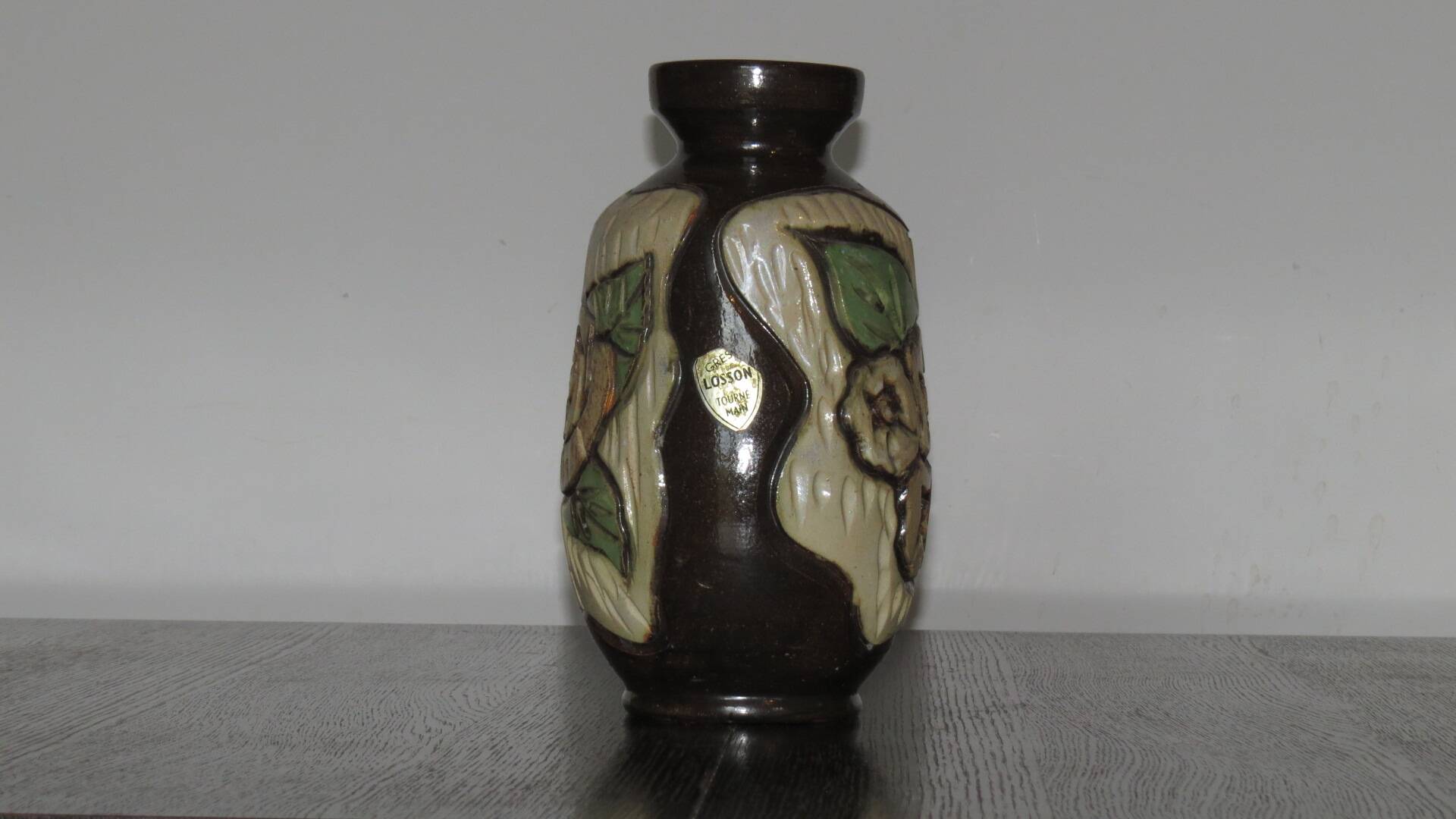 Losson 50's sandstone vase with double flower decoration