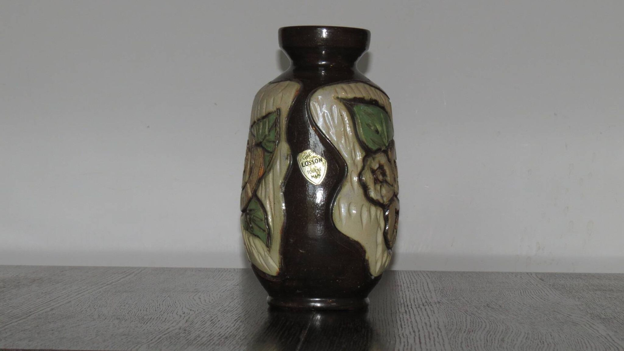 Losson 50's sandstone vase with double flower decoration