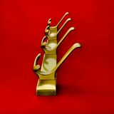 Vintage wall-mounted coat rack in anodised gold aluminium – 4 hooks – 1960s