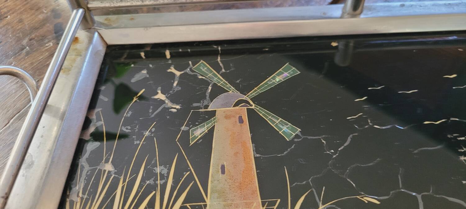 30s painted glass tray