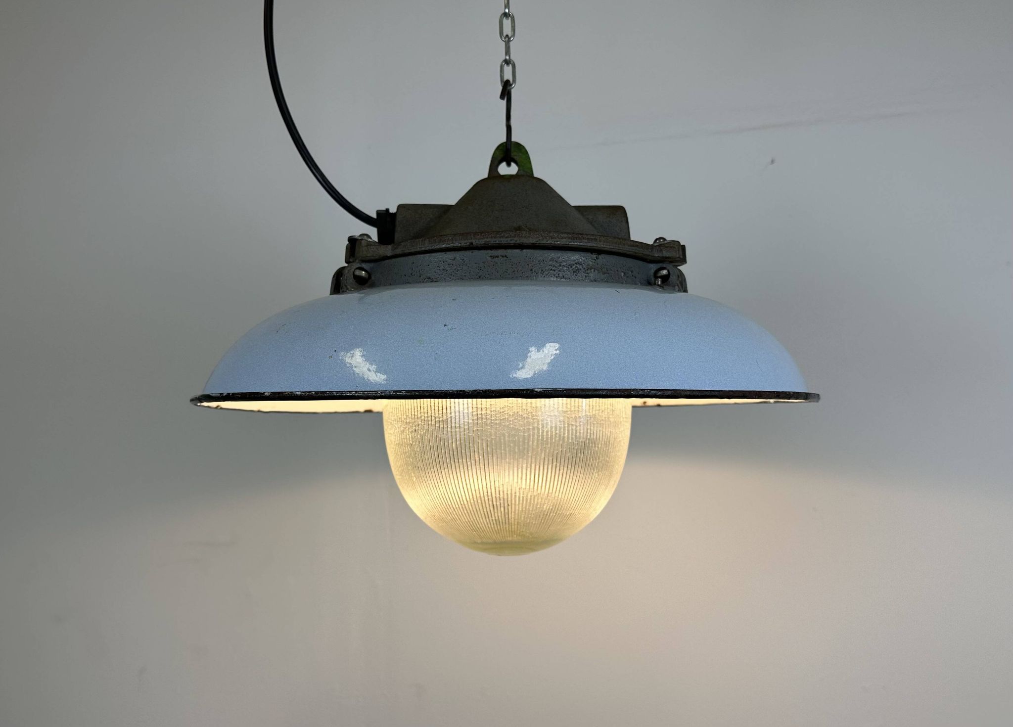 Industrial Blue Enamel Factory Pendant Lamp in Cast Iron from Zaos, 1960s