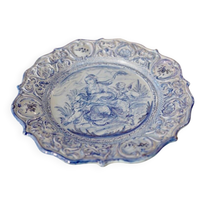 Grand plat en faience bleue Savone Italie 48 cm de diamètre