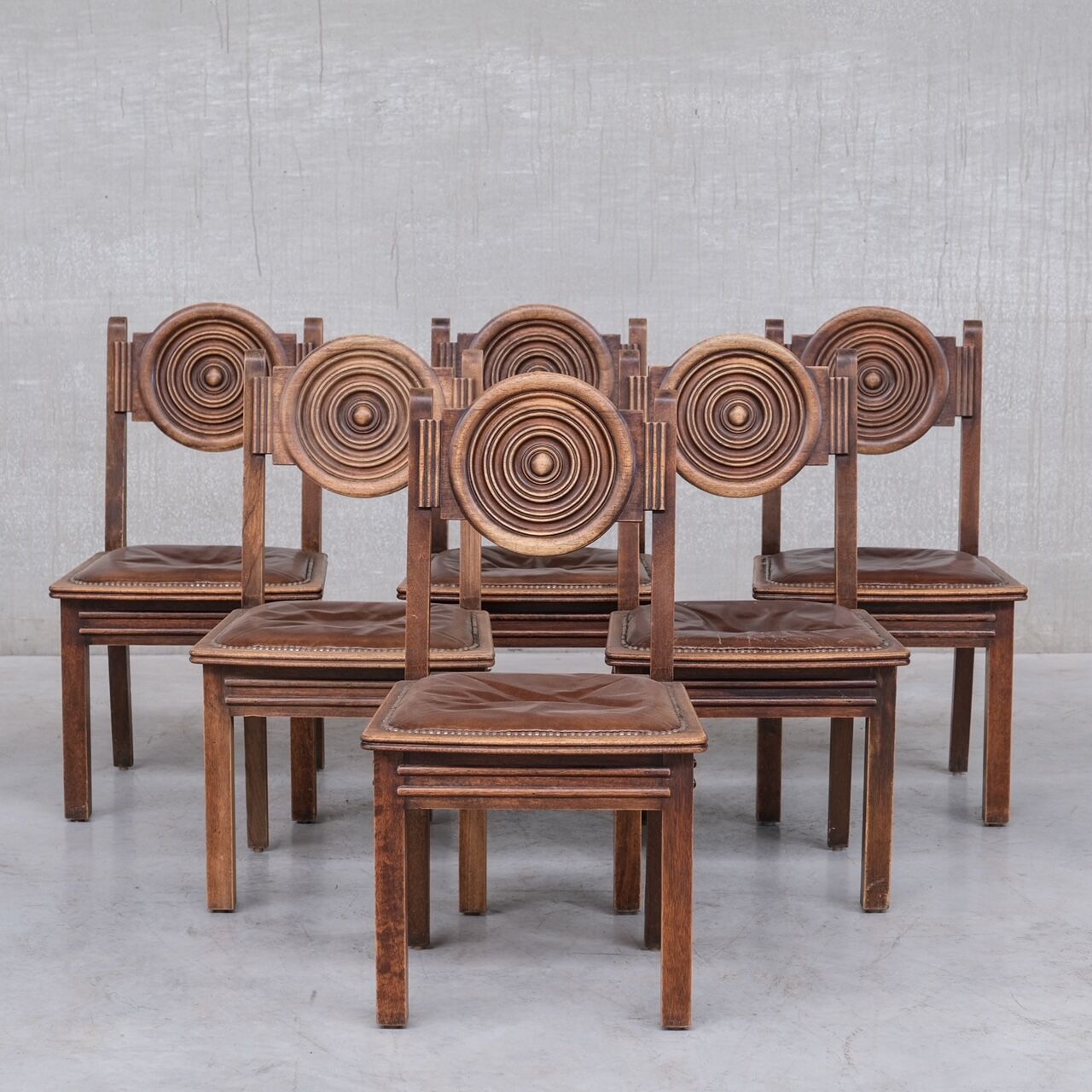 6 French deco oak dining chairs