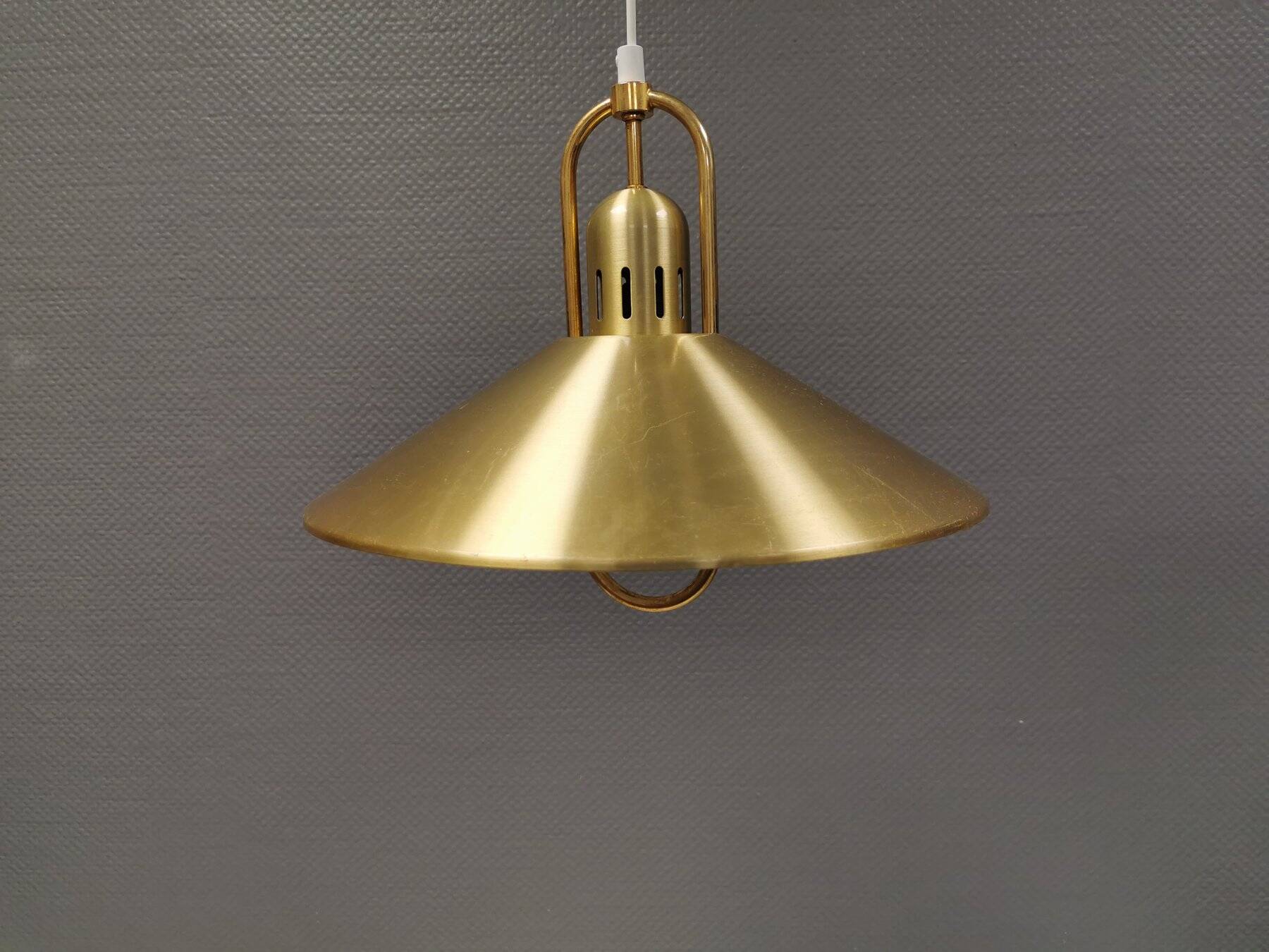 Brass-colored aluminum pendant lamp from Swedish Belid 1980s.