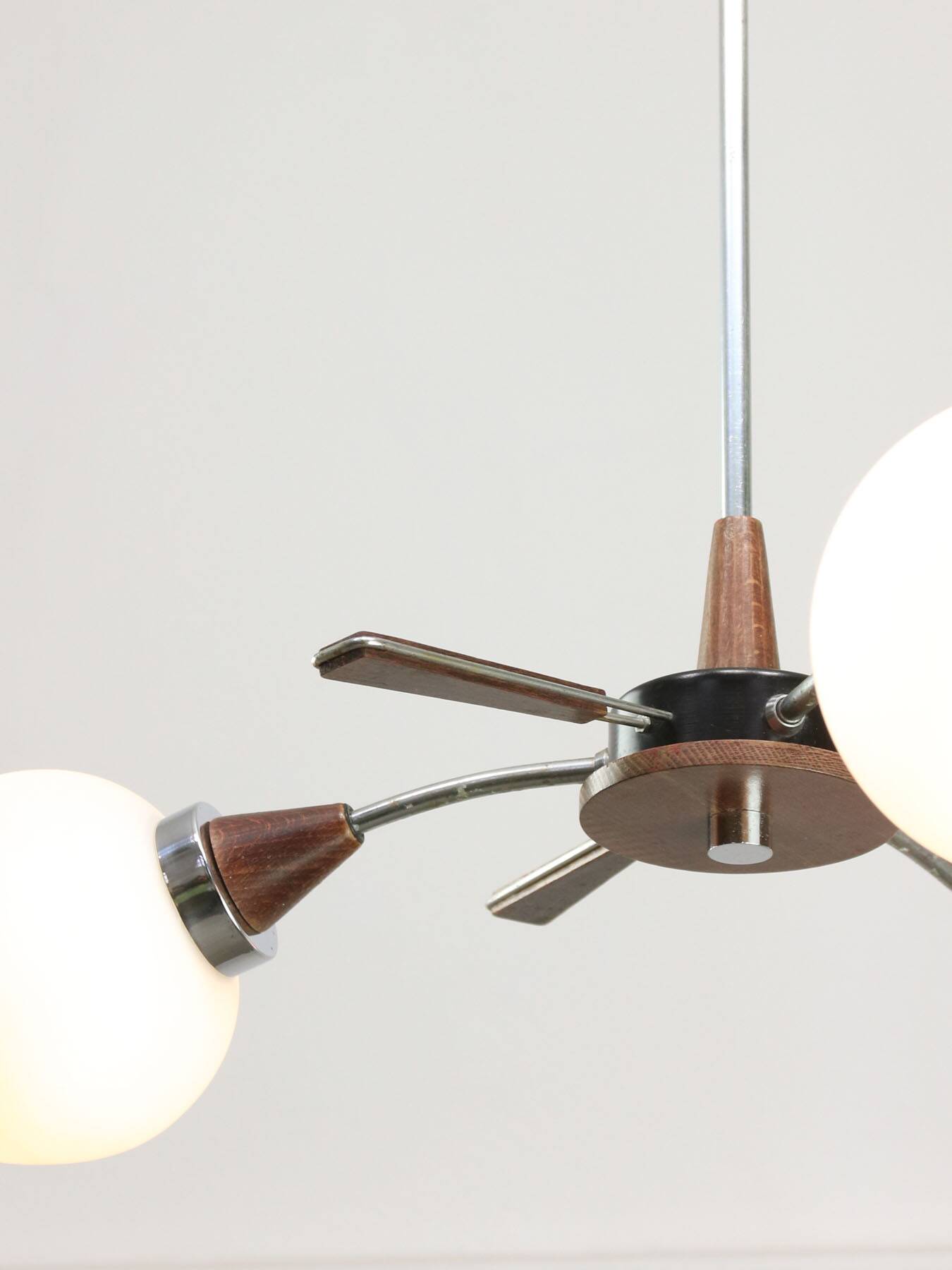 Mid-Century Modern Italian Chrome and Opaline Chandelier