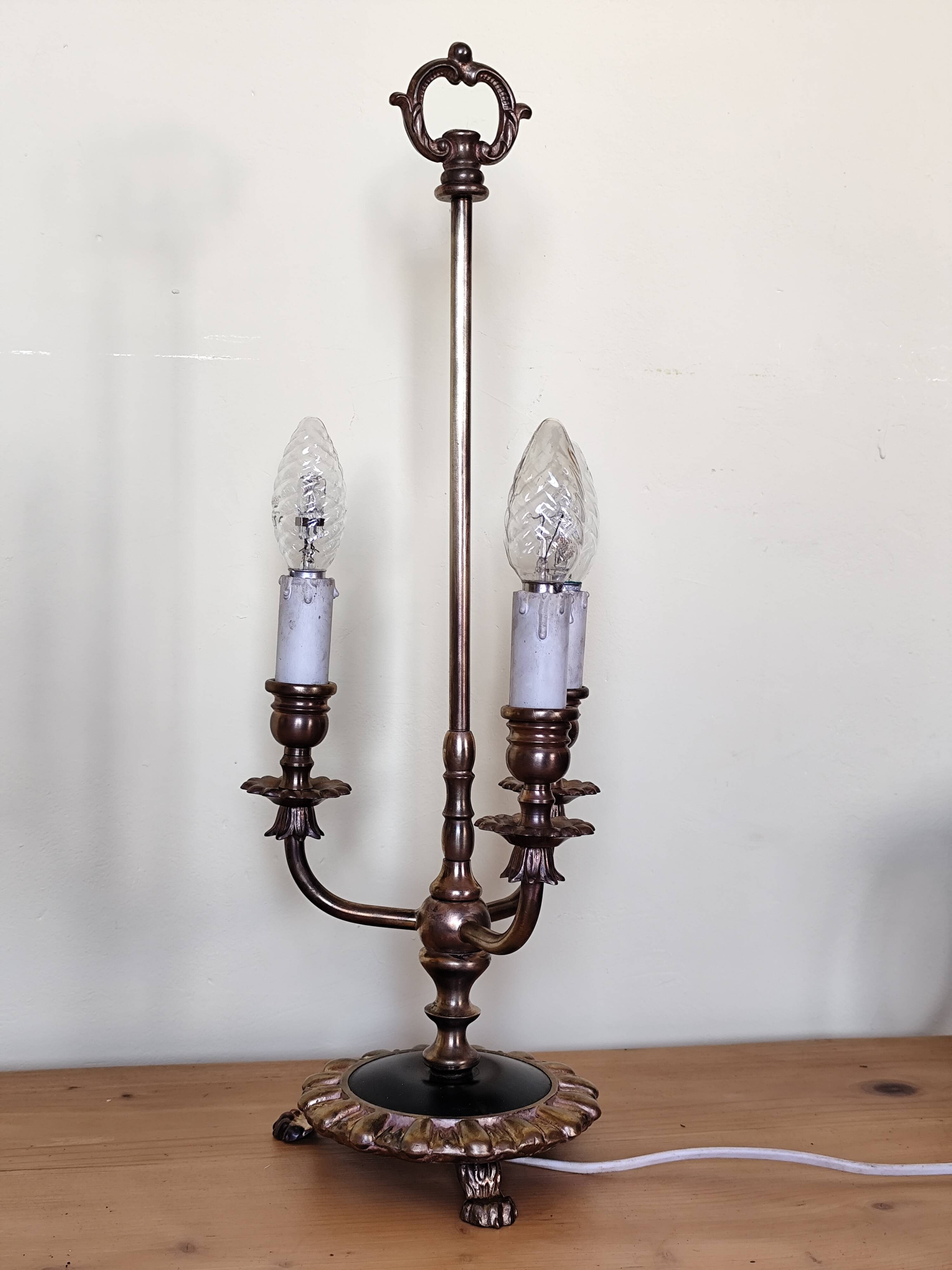 three-light candelabra lamp in metal and gilded brass, bouillotte lamp